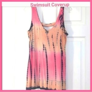 Raya Sun tie-dye swimsuit beach coverup medium coral peach pink Tank Top